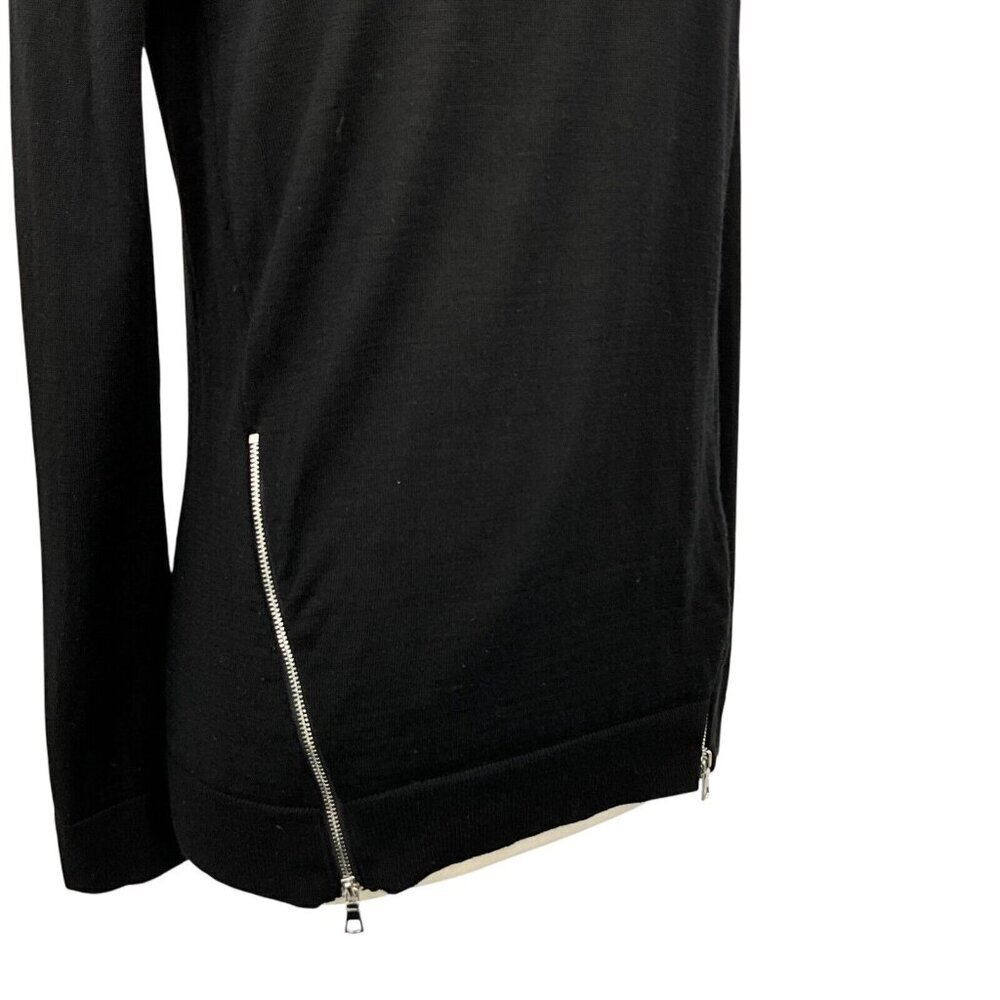 Sandro Paris Merino Wool Sweater Black Size 2 / S Silk Details Zipper Pullover - Picture 9 of 13
